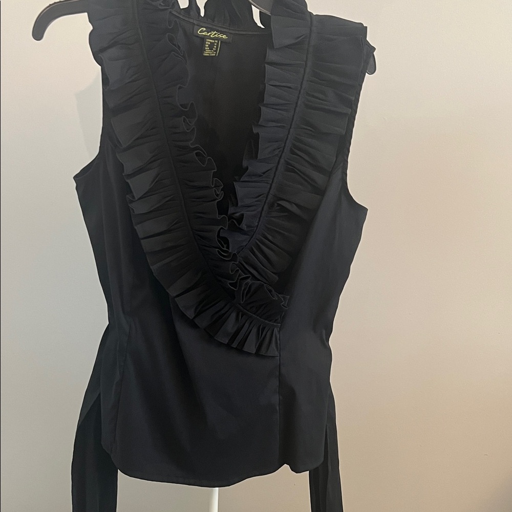 Elegant Black Ruffle V-Neck Blouse